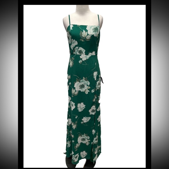 Lulus Feeling Elegant Green Floral Lace Up Slit Maxi Dress - Picture 2 of 8